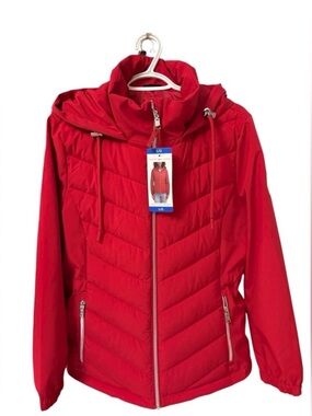 NWT Tommy Hilfiger Red Quilted Hooded Puffer Jacket Large